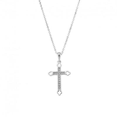 Necklace Silver 925° Pendant with Cross with white zircon edges