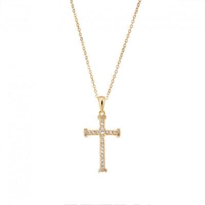 Κολιέ Ασήμι 925°  Μενταγιόν με   Σταυρό με λευκά ζιργκόν