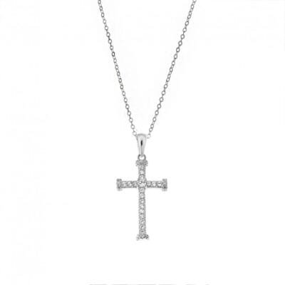 Sterling silver pendant, cross with white cubic zirconia