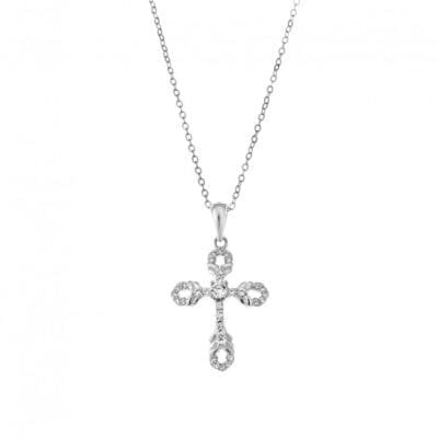 NecklaceSilver 925° Pendant with Cross with white zircon and curves