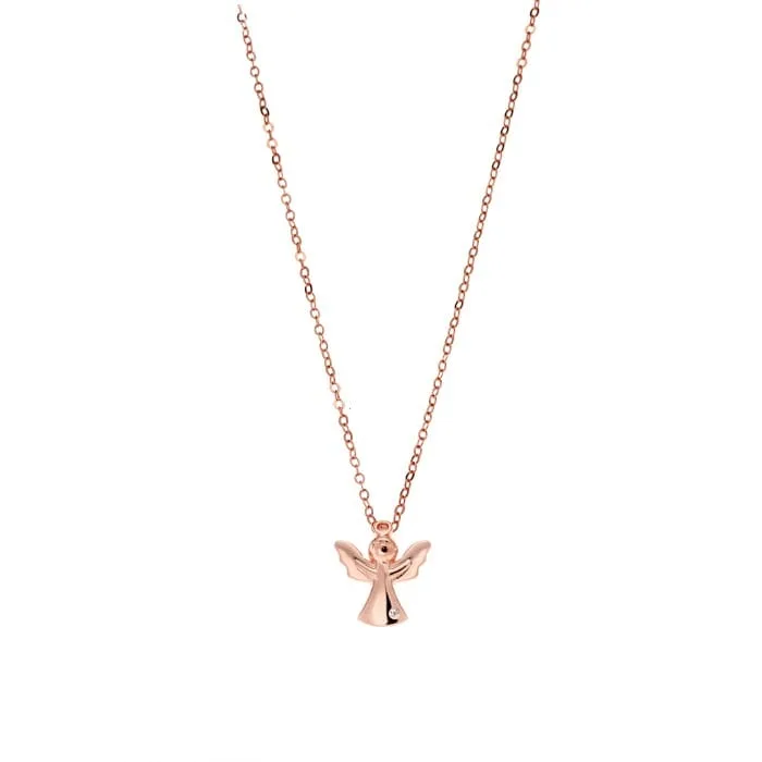 Necklace Silver 925° Pendant with angel with white zircon in Rose Gold color