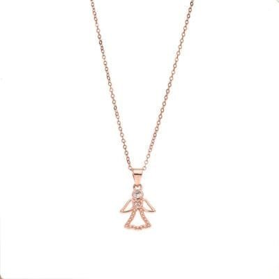 Necklace Silver 925° Pendant with angel white zircon in Rose Gold color