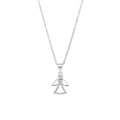 Necklace Silver 925° Pendant with angel with white zircon