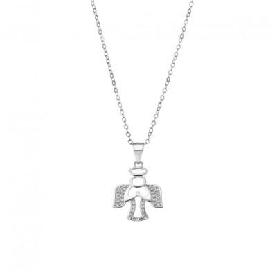 Sterling silver pendant, angel with white cubic zirconia