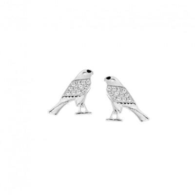 Silver earrings 925, birds with white cubic zirconia