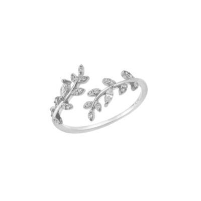 Silver ring 925° with white zirconia leaves