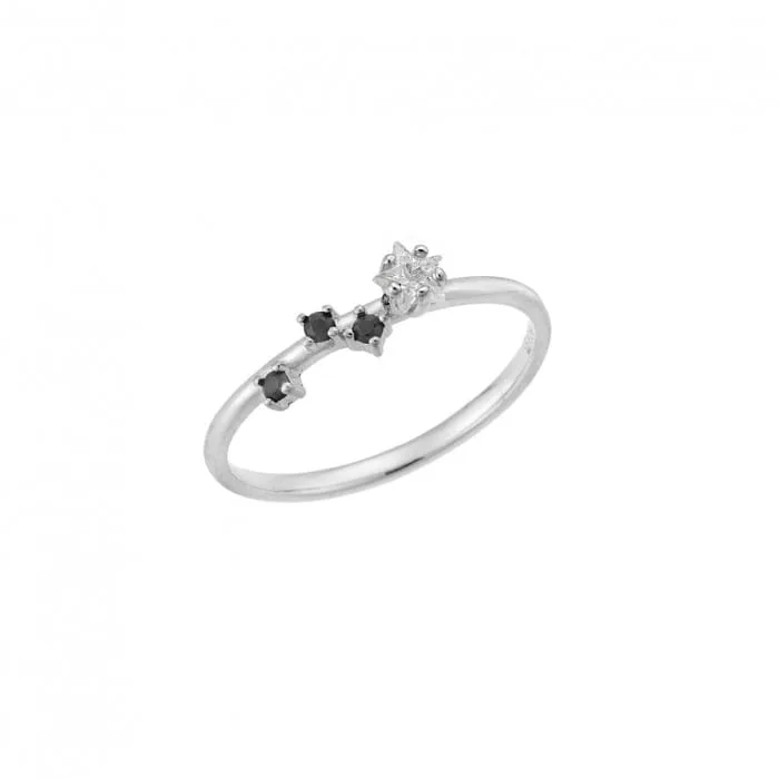 Silver ring 925° star with white and black cubic zirconia