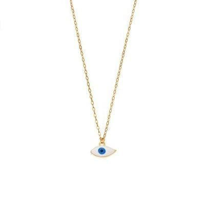 Κολιέ Ασήμι 925°  Μενταγιόν με  Ματάκι  οριζόντιο  με σμάλτο σε χρυσό χρώμα