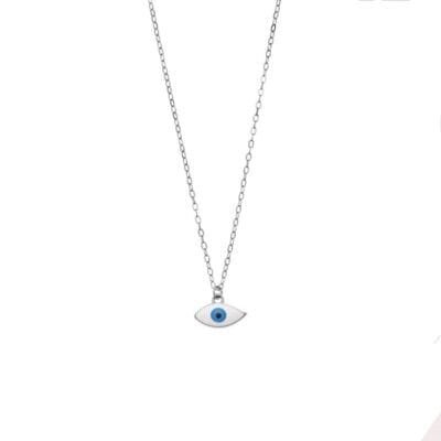 Κολιέ Ασήμι 925°  Μενταγιόν με Ματάκι οριζόντιο  με σμάλτο σε ασημί χρώμα