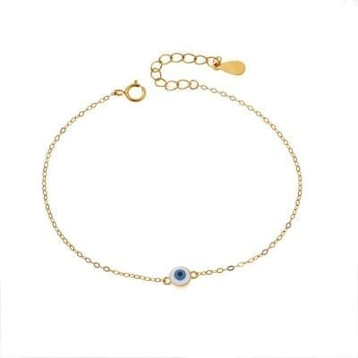 Silver bracelet 925, gold plated eye with white enamel