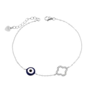 Βραχιόλι Ασήμι 925° Ματάκι με σμάλτο και σταυρό με ζιργκόν