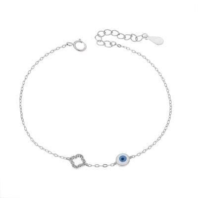 Silver bracelet 925, Mataki white & light blue with enamel and cross with zirgon