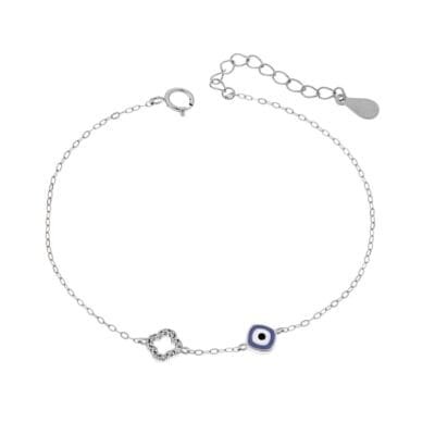 Βραχιόλι Ασήμι 925° με Ματάκι μπλε με σμάλτο και σταυρό με ζιργκόν με λουλούδι