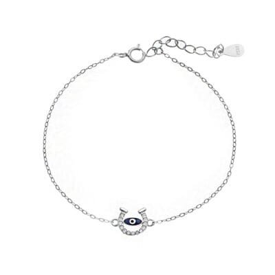Βραχιόλι Ασήμι 925° με Ματάκι με σμάλτο και πέταλο με ζιργκόν