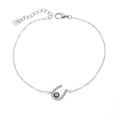 Βραχιόλι Ασήμι 925°  Ματάκι με σμάλτο και πέταλο με ζιργκόν