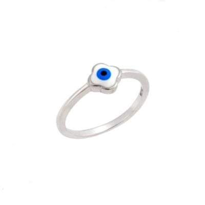 Silver ring 925° cross with light blue eye and enamel