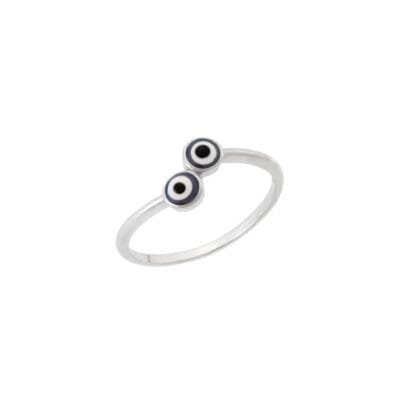 Δαχτυλίδι  Ασήμι 925° διπλό μάτι μπλε στρογγυλό με σμάλτο