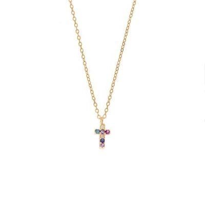 Pendant Silver 925° Double Sided Cross Necklace with colorful and white zircon