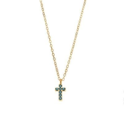 Necklace Silver 925° Pendant with double-sided cross with white zircon