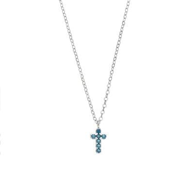 Sterling silver necklace, double sided cross necklace with turquoise and white cubic zirconia