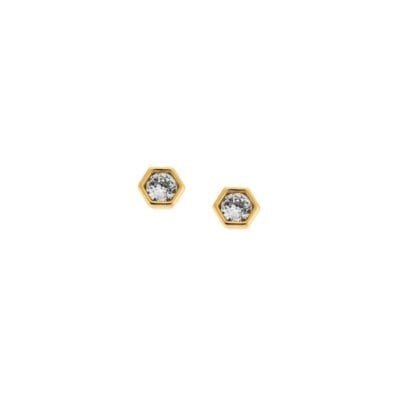 Gold plated silver earrings 925, polygonal with white cubic zirconia 0.4 cm