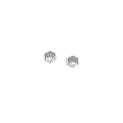 Earrings silver 925, polygonal with white cubic zirconia 0.3 cm