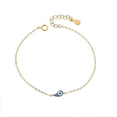 Silver 925 Gold Plated bracelet, peephole with light blue enamel