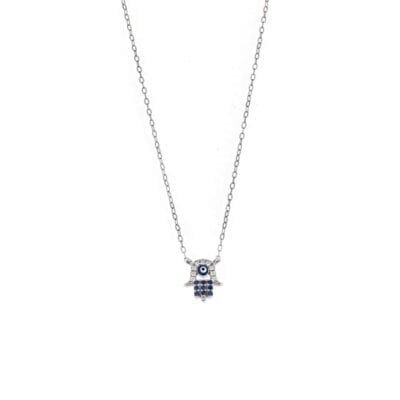 Sterling silver necklace, blue eye necklace with cubic zirconia