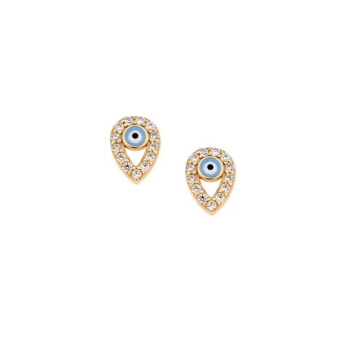 Earrings Silver 925° Teardrop-shaped eye stud with white and blue zircon