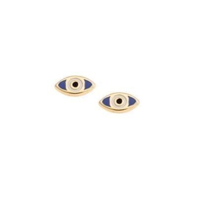 Gold plated silver earrings 925, blue and white enamel eye