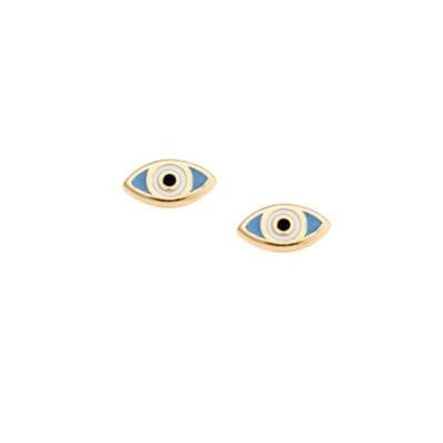 Gold plated silver earrings 925, eye with light blue and white enamel