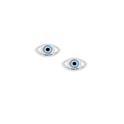Earrings silver 925, peephole with light blue and white enamel