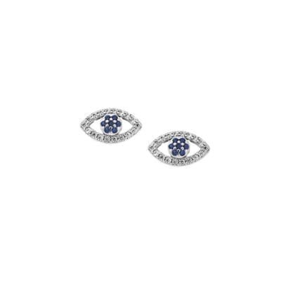 Earrings silver 925, eye with blue and white cubic zirconia