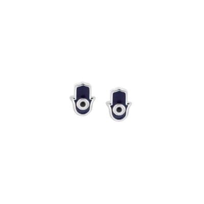 Earrings silver 925, hand with eye and enamel