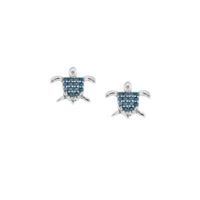 Earrings silver 925, light blue turtle with cubic zirconia