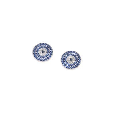 Sterling silver earrings, target eye with white and blue cubic zirconia