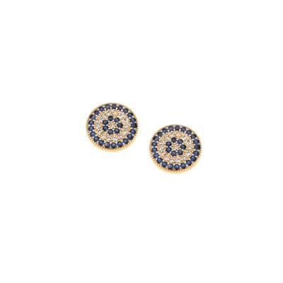 Earrings Silver 925° Target studs with white and blue zircon in gold color