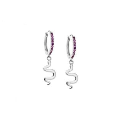 Silver Earrings 925° Pendant with snake and fuchsia zircon