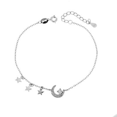 Bracelet Silver 925° moon with stars and white zircon