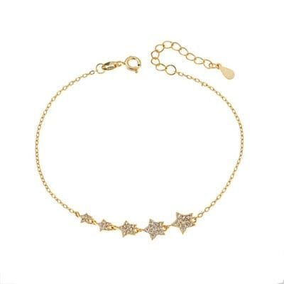 Gold plated silver bracelet 925, stars with white cubic zirconia