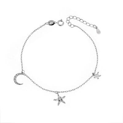 Bracelet Silver 925° moon with stars and white zircon