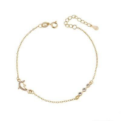 Gold plated silver bracelet 925, dolphin with white cubic zirconia