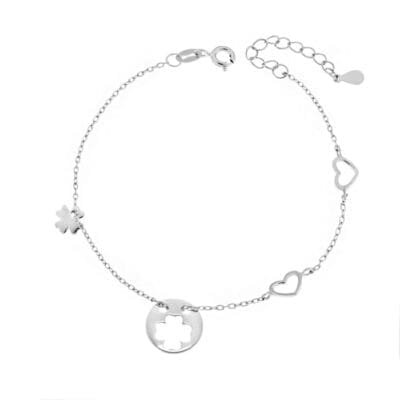 Bracelet Silver 925° double heart and clover