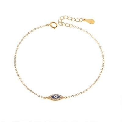 Silver bracelet 925, gold plated blue eye with enamel and white cubic zirconia