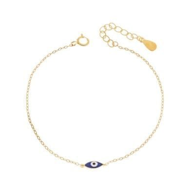 Silver bracelet 925, gold plated blue eye with enamel