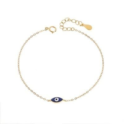 Silver bracelet 925, gold plated blue eye with enamel