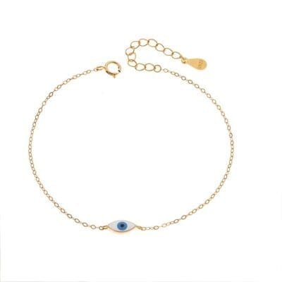 Silver bracelet 925, gold plated white eye with enamel
