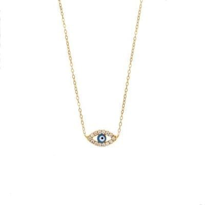 Silver 925 Gold Plated necklace, Mataki light blue with enamel and white cubic zirconia