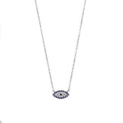Silver necklace 925, Mataki blue with white cubic zirconia