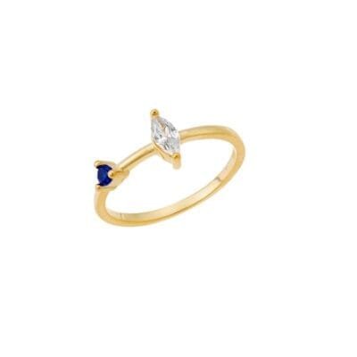 Silver ring 925° with white and blue cubic zirconia